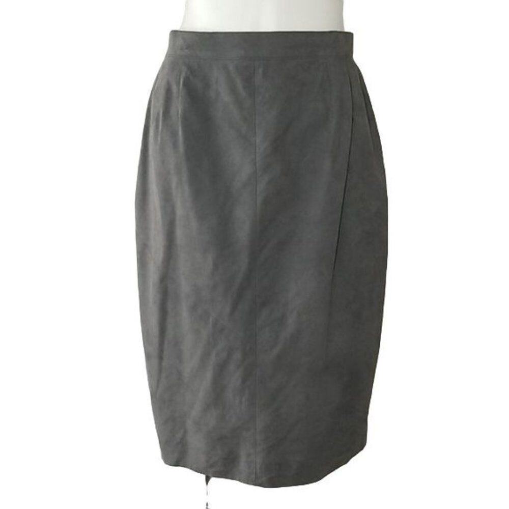 Vintage Austin Reed Grey Magna Suede Pencil Skirt Size 12 Union Made USA
